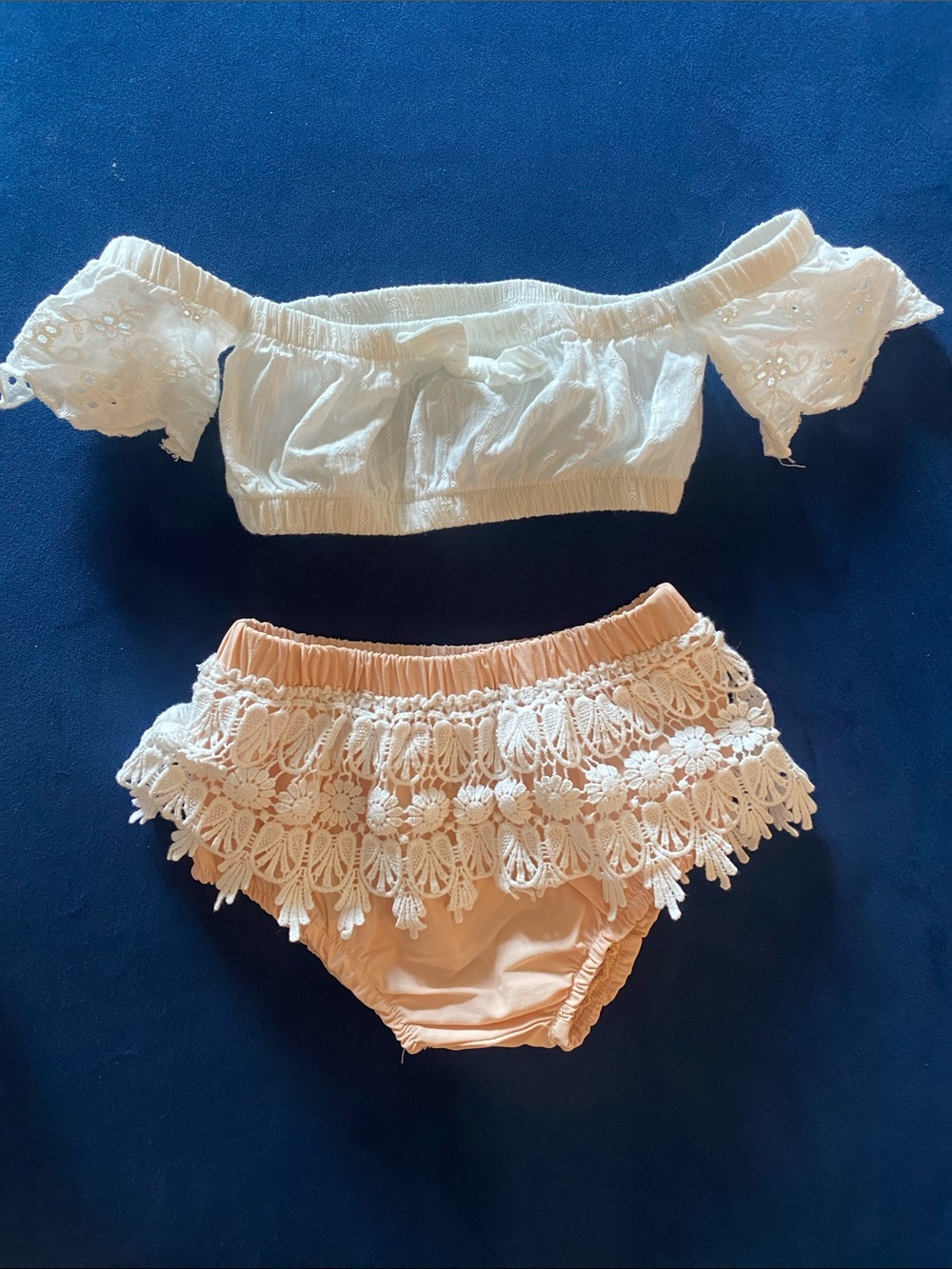 Baby boho set with cropped, eyelet top and lace bottoms